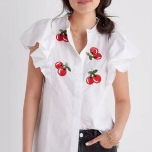 NWT Blouses Anthropologie Dhruv Kapoor Cherries SequinSleeveless Ruffled Button